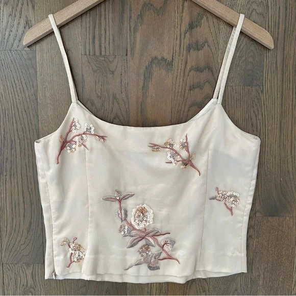 Vintage Gianfranco Ferre Silk Embroidered Sequin Floral Crop Tank IT 46 / US 10 - Picture 7 of 8